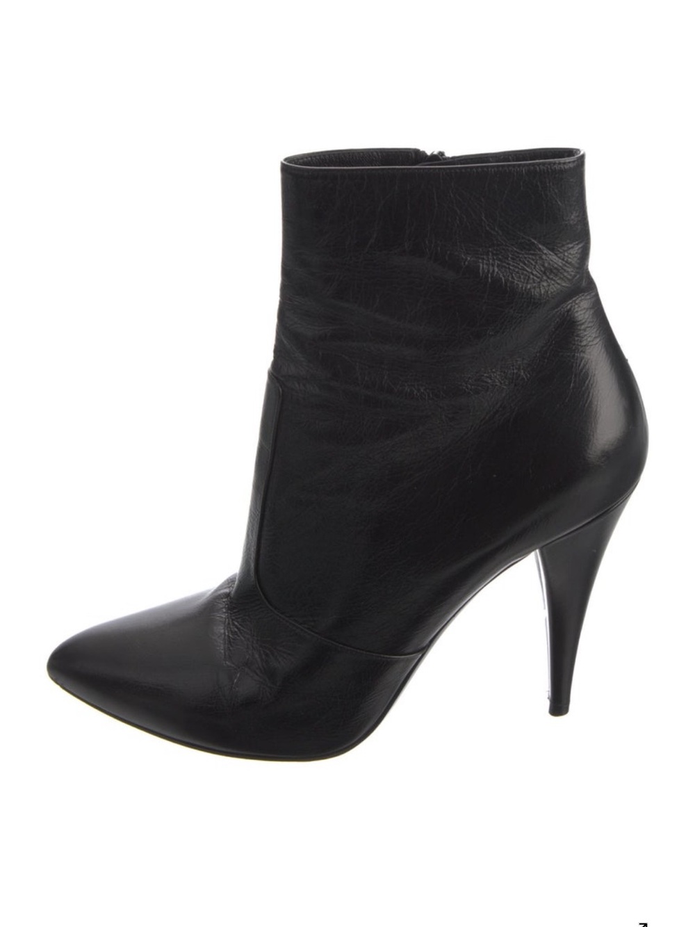 Saint Laurent Black Pointed-Toe Leather Ankle Bootie